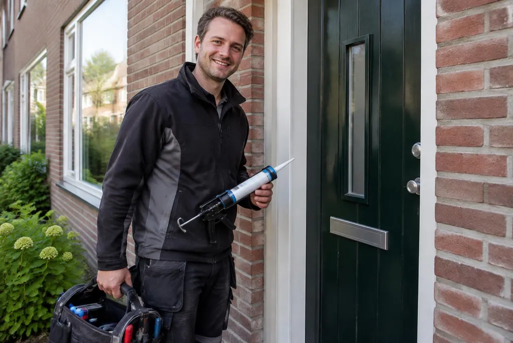 Vakman van Kitbedrijf Duiven bij de voordeur van een woning
